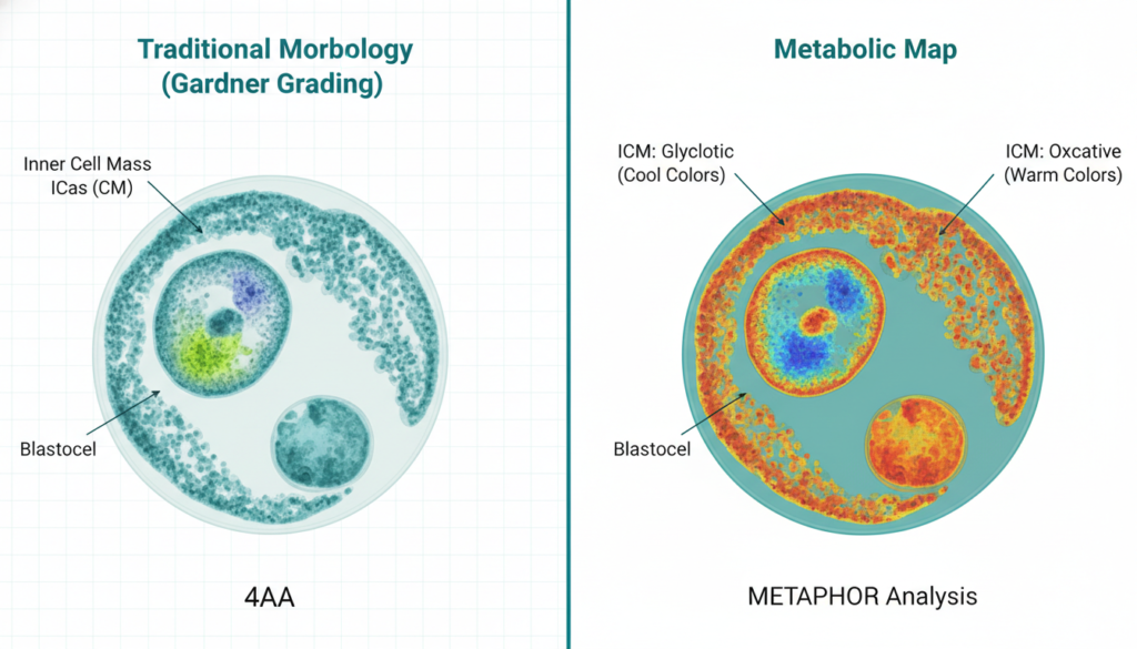 Deep dive into Phasor-Based Hyperspectral Metabolic Imaging (METAPHOR) for IVF. Analysis of NADH/FAD measurements, phasor algorithms, and clinical ROI.